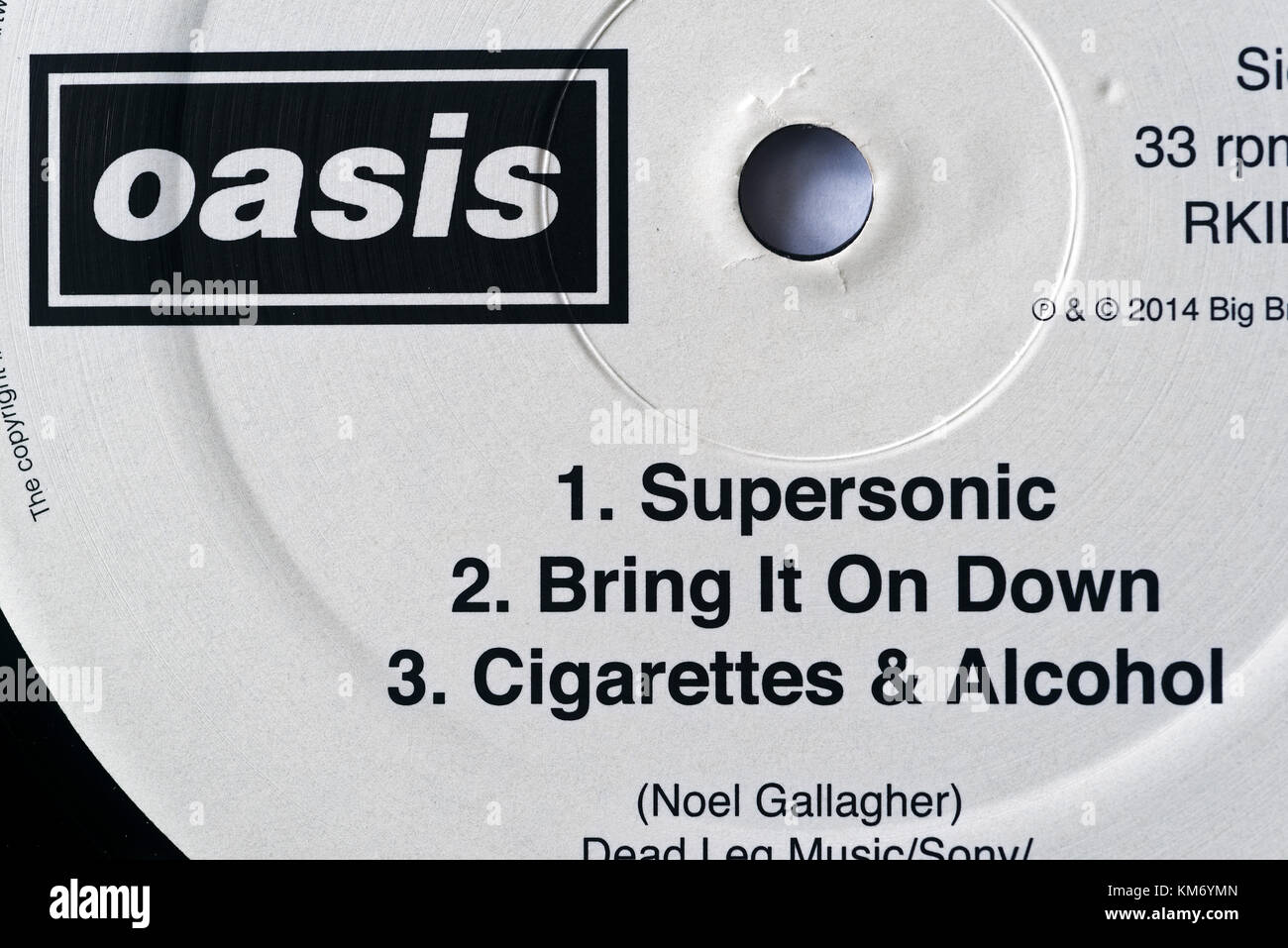 Oasis album Definitely Maybe label detail Stock Photo
