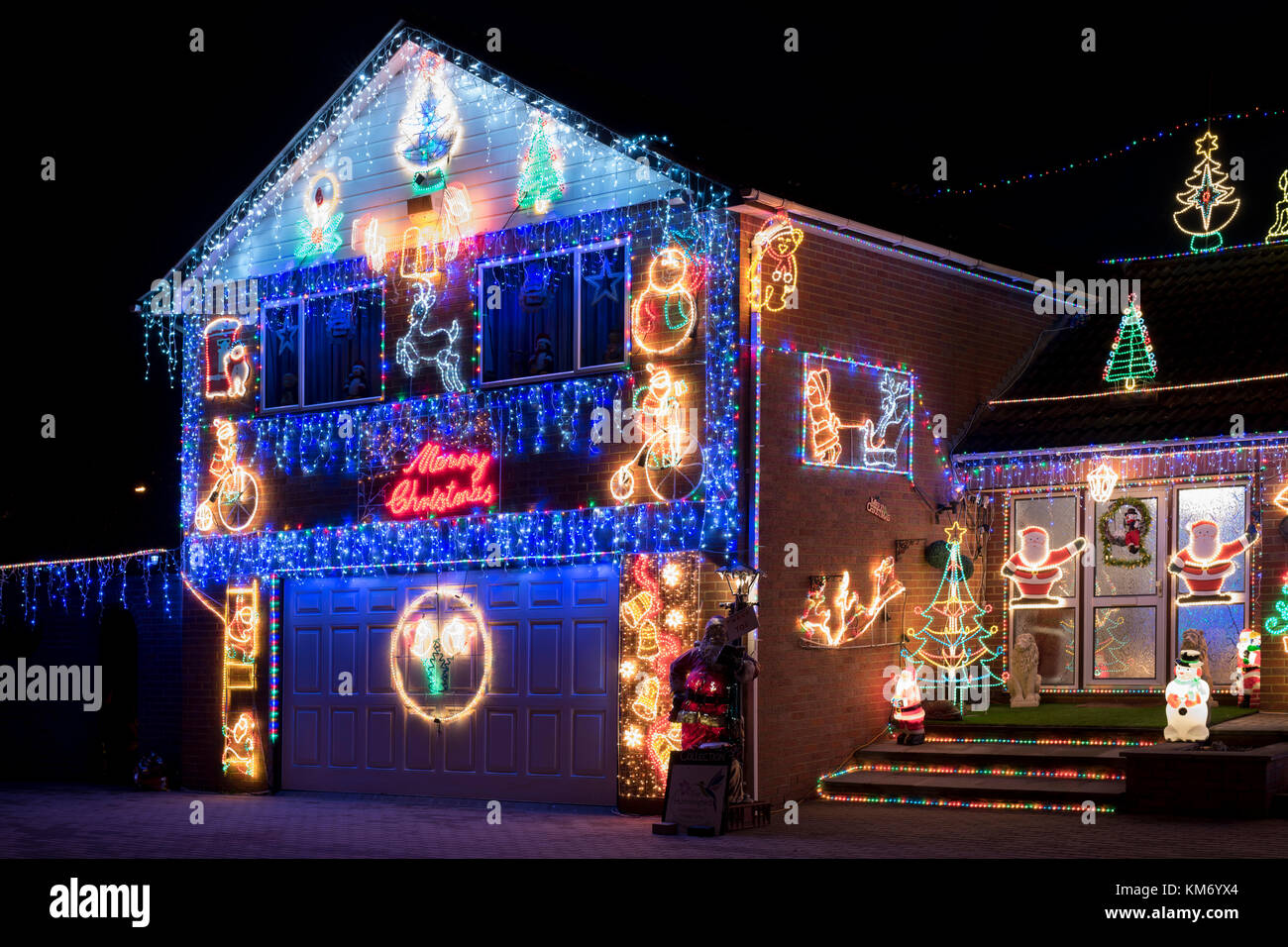 Charity christmas lights on a house in Bicester, Oxfordshire, England Stock Photo