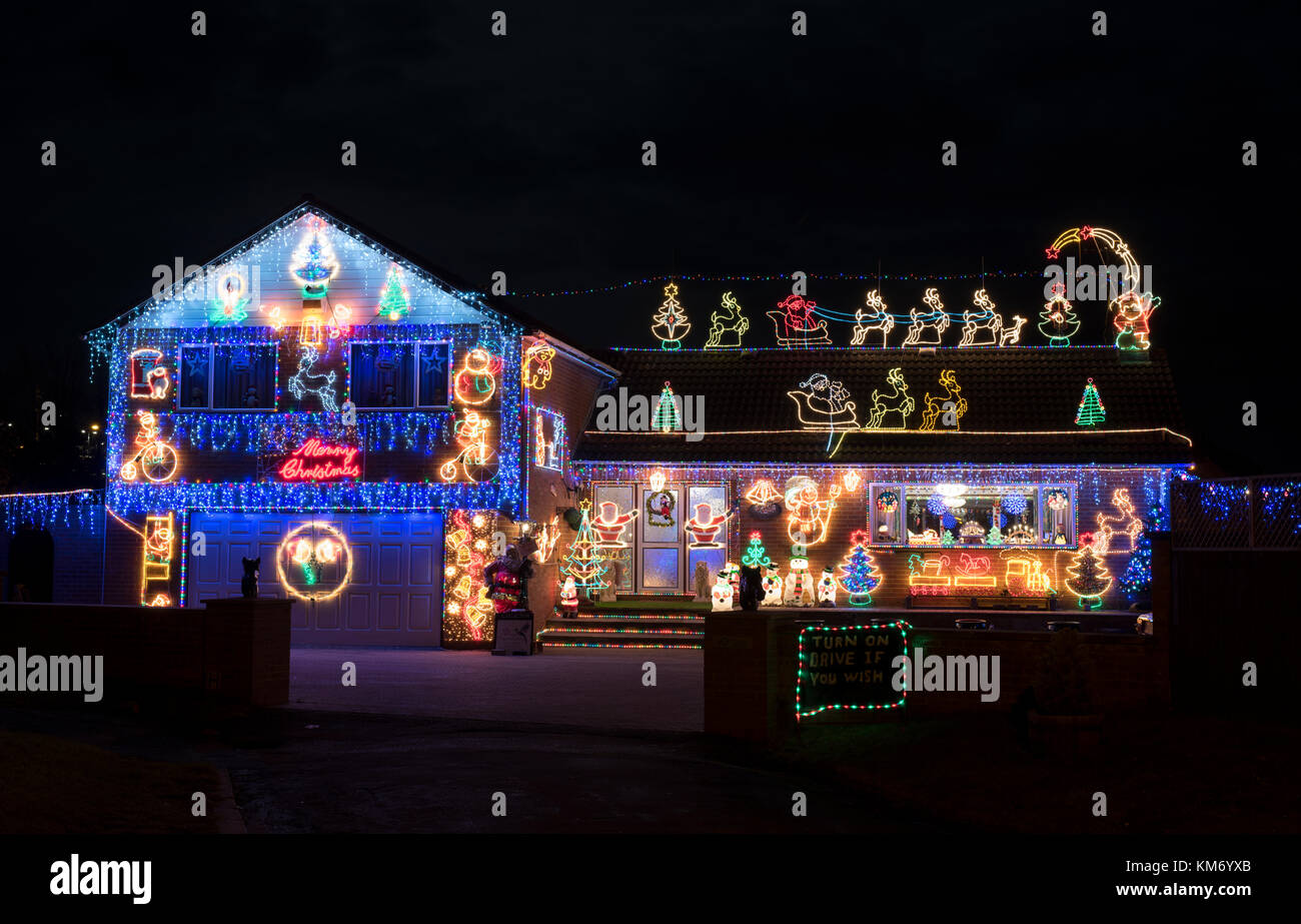 Charity christmas lights on a house in Bicester, Oxfordshire, England Stock Photo