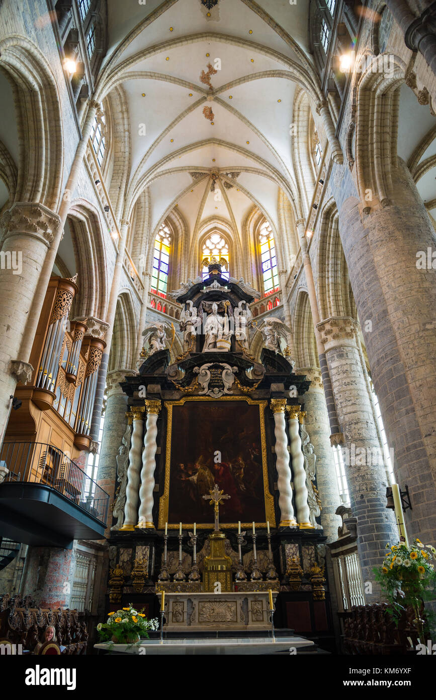 Ghent, Belgium - April 16, 2017: Beautiful view of the interior of the Saint Nicholas' Church in Ghent, Belgium Stock Photo