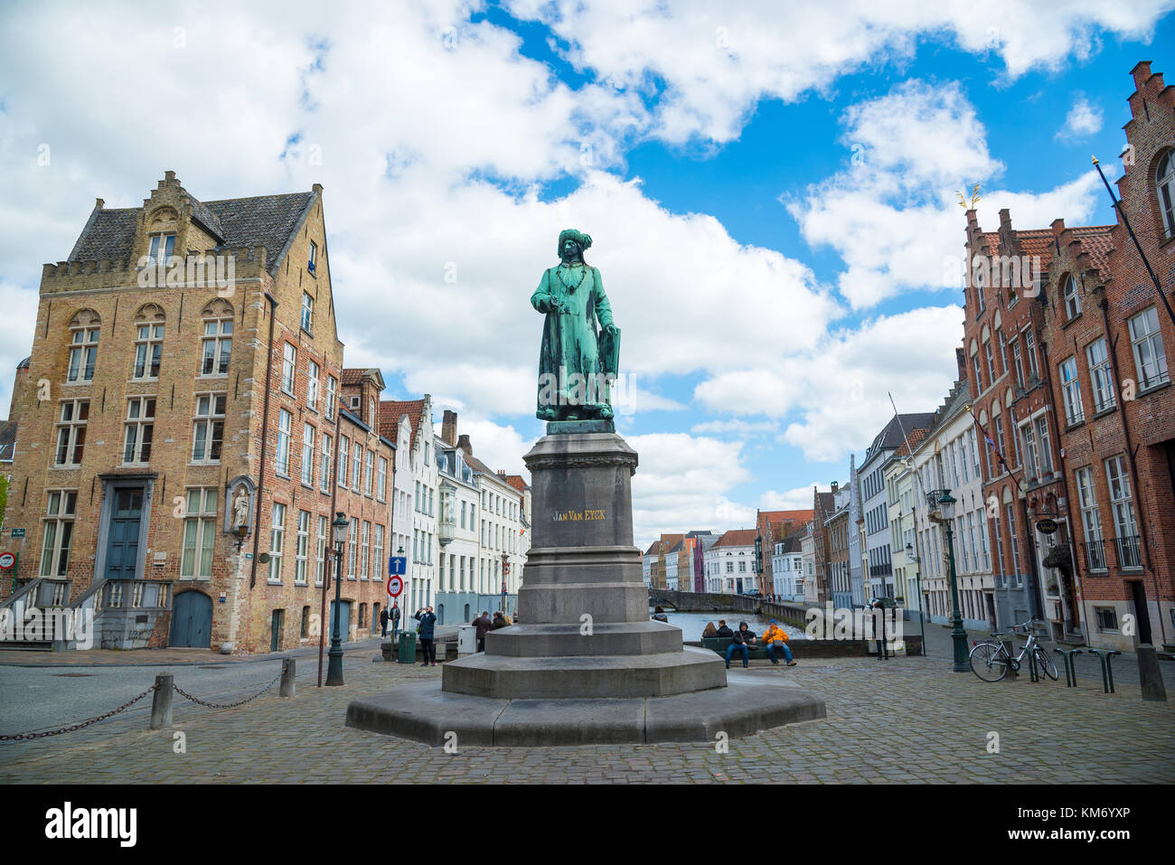 Bruges, Belgium - April 17, 2017: Statue of the Flemish painter Jan van Eyck in Bruges, Belgium Stock Photo