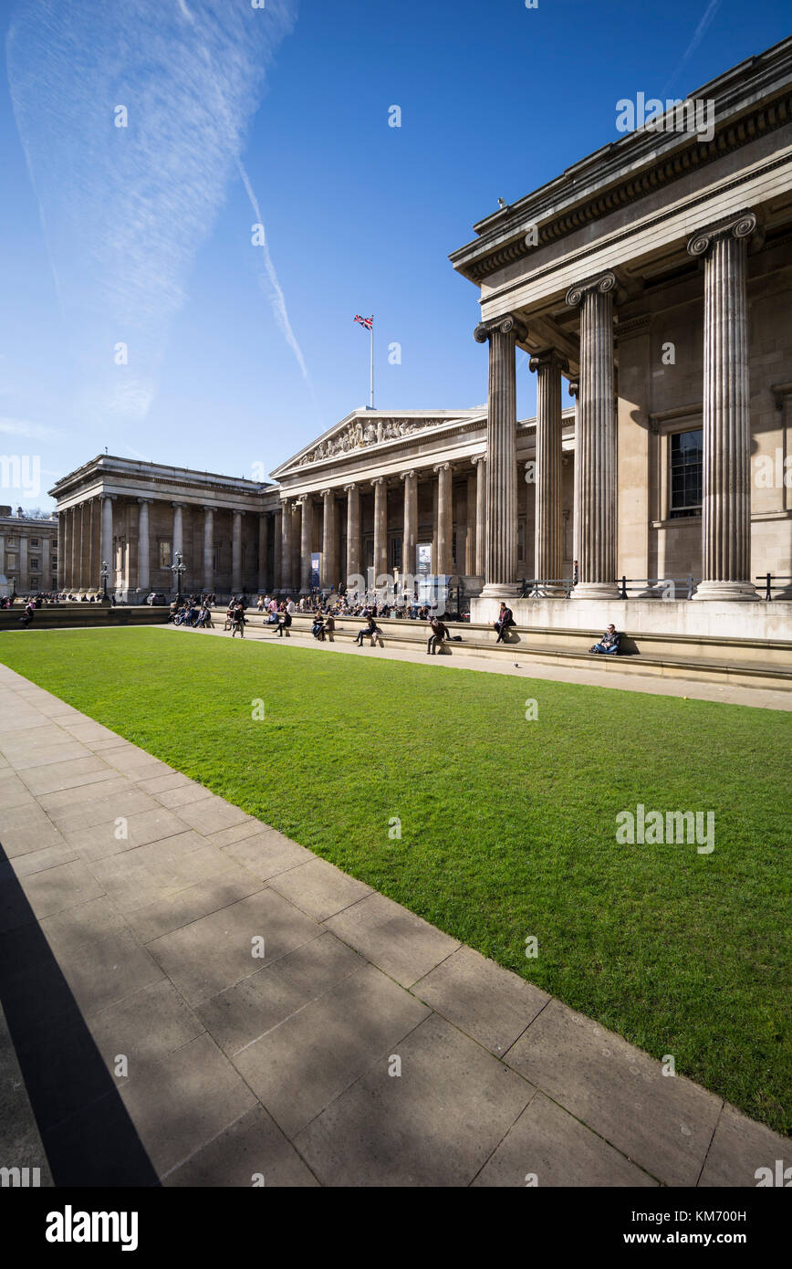 London. England. Greek Revival exterior of the British Museum, designed by Sir Robert Smirke (1780–1867) in 1823 and completed in 1852. Stock Photo