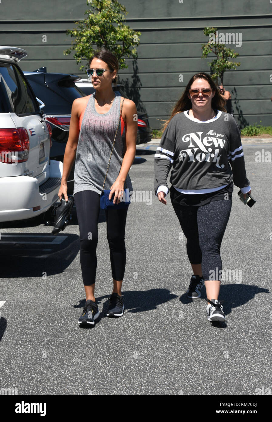 BRENTWOOD, CA - JULY 25: Actress Jessica Alba heads to spin class on