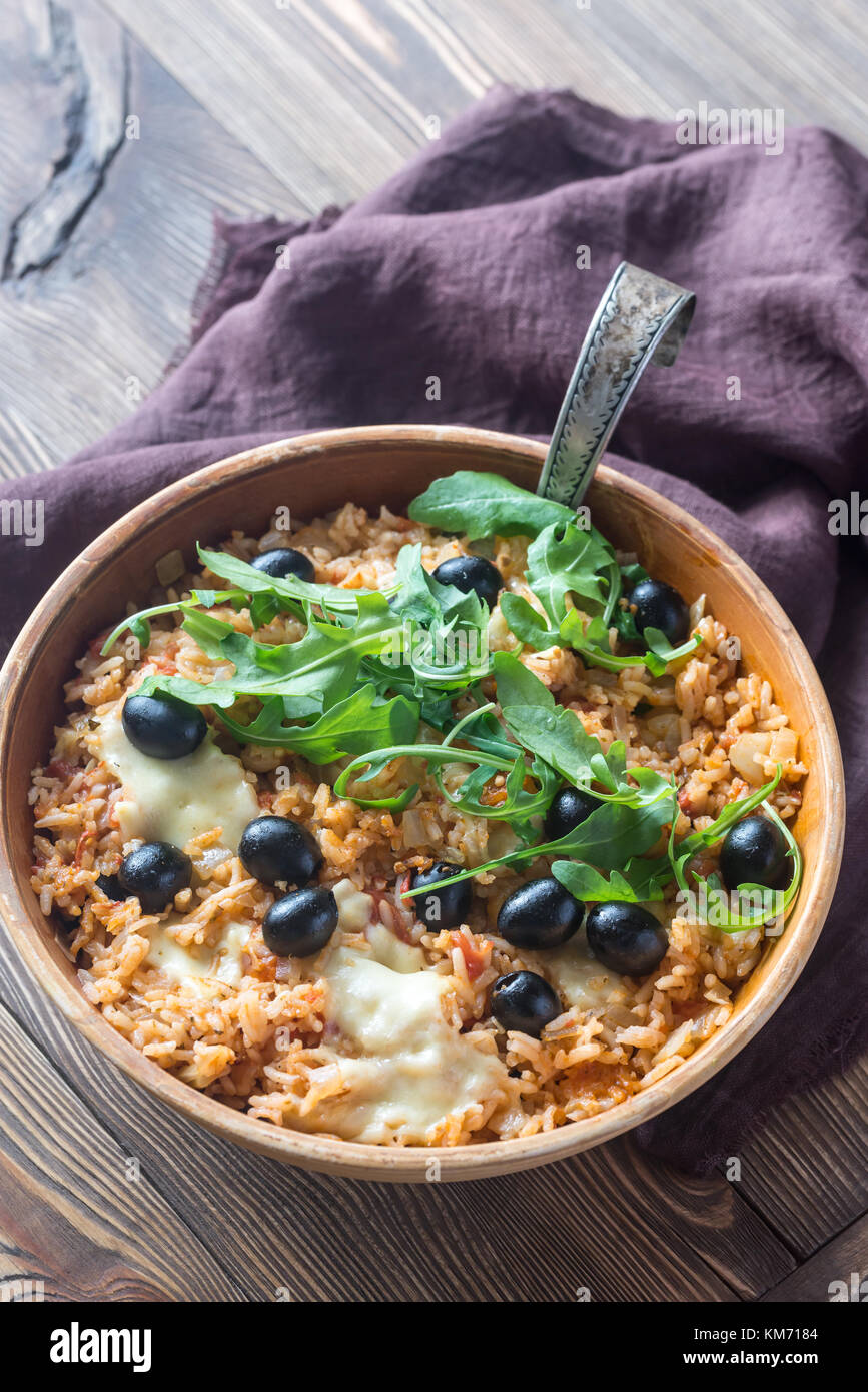 Bowl of tomato, olive and mozzarella rice Stock Photo Alamy