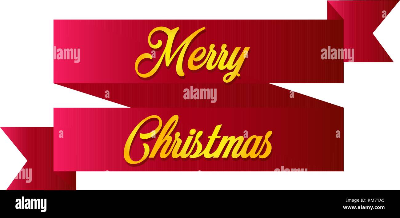 Red ribbon realistic detailed curved paper Merry Christmas banner ...