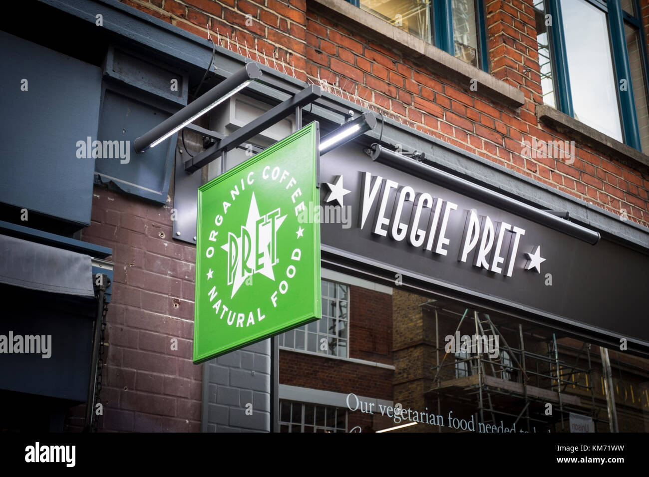 Sign outside Veggie Pret, Pret a Manger, London, UK Stock Photo