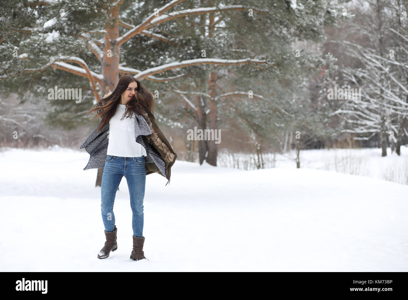 Beautiful girl in a beautiful winter park Stock Photo - Alamy