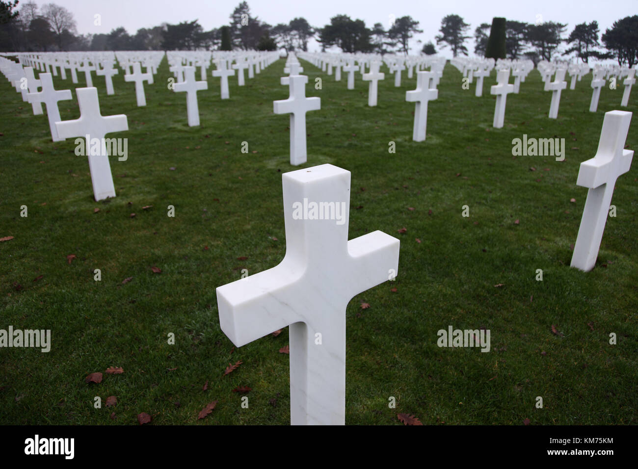 White crosses of the WW2 American cemetery of Colleville, in Normandy Stock Photo