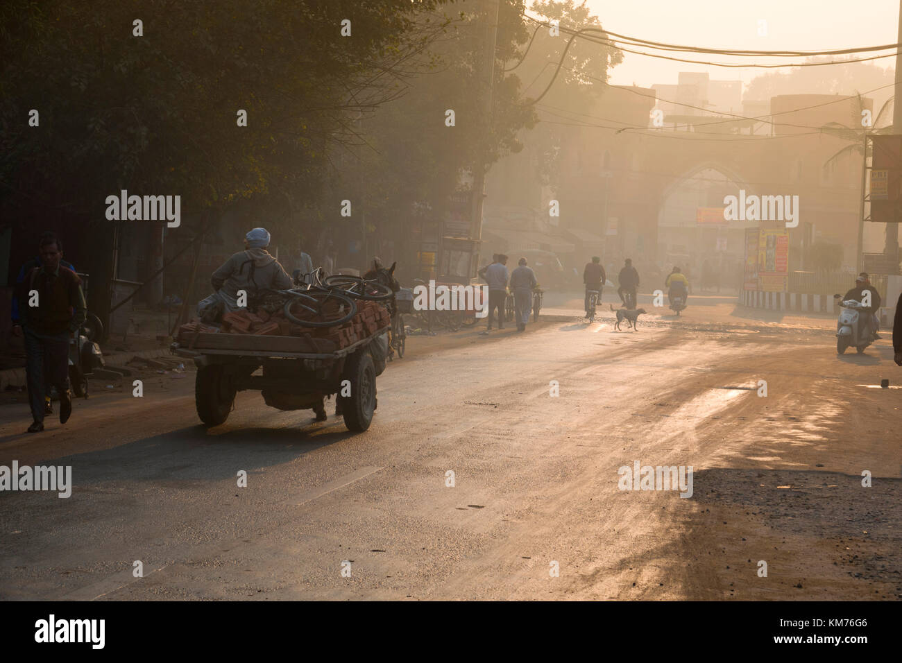 Early morning ambient street scene in Amritsar, India Stock Photo
