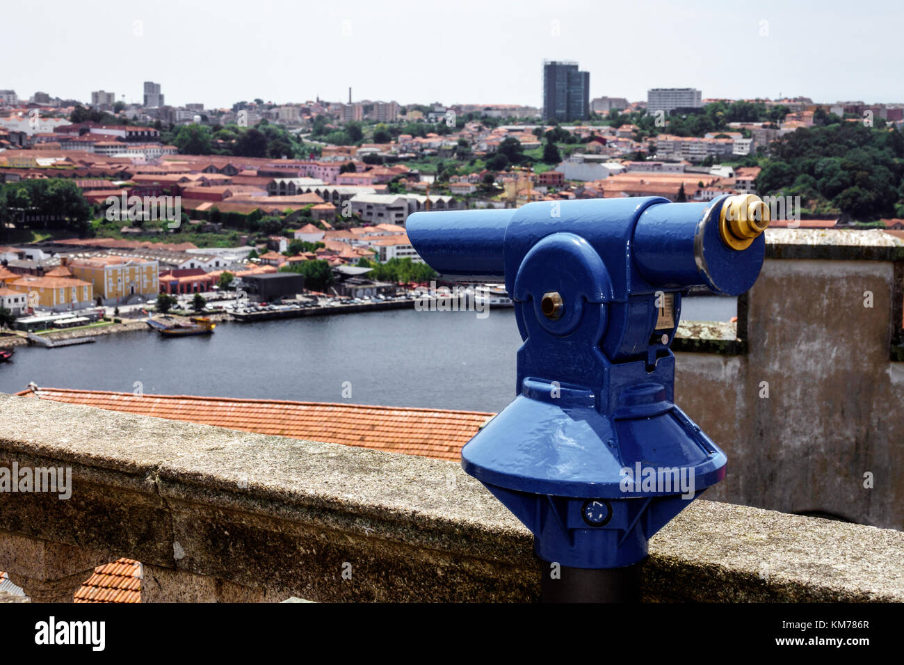Porto Portugal,Douro River,Barrio La Ribeira,historic center,water,viewpoint,coin operated binocular,scenic telescope,Hispanic,immigrant immigrants,Po Stock Photo