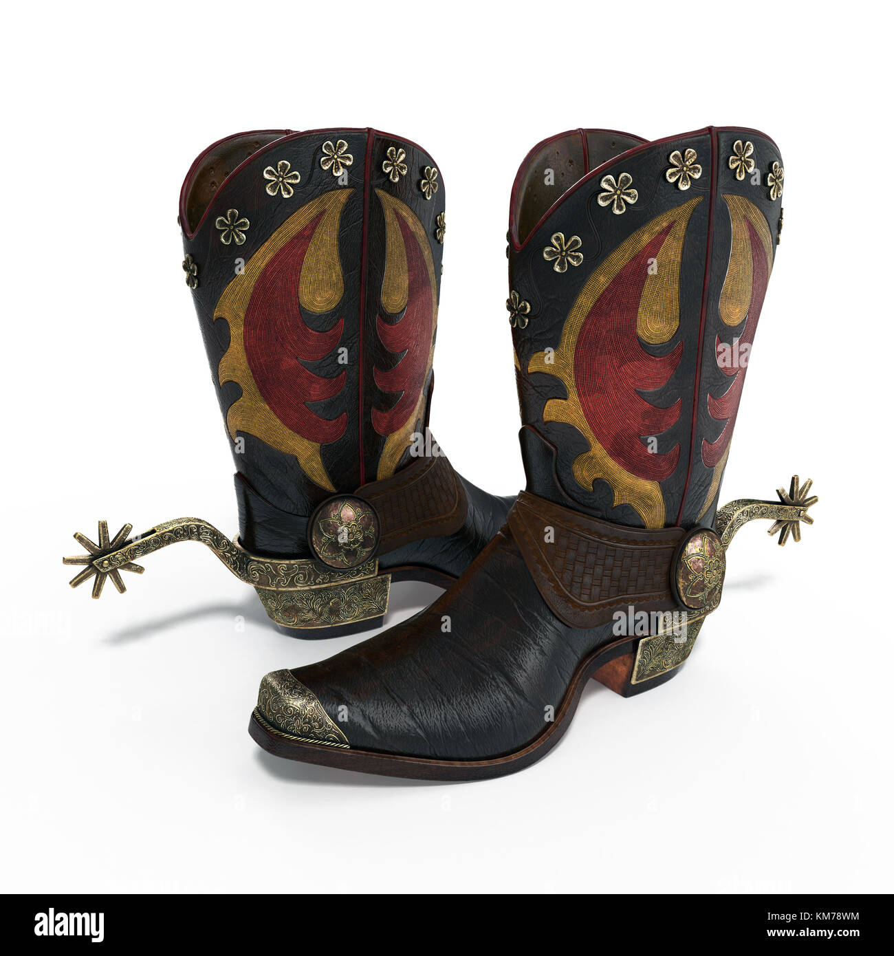 American West rodeo cowboy pair of leather western riding boots with ...