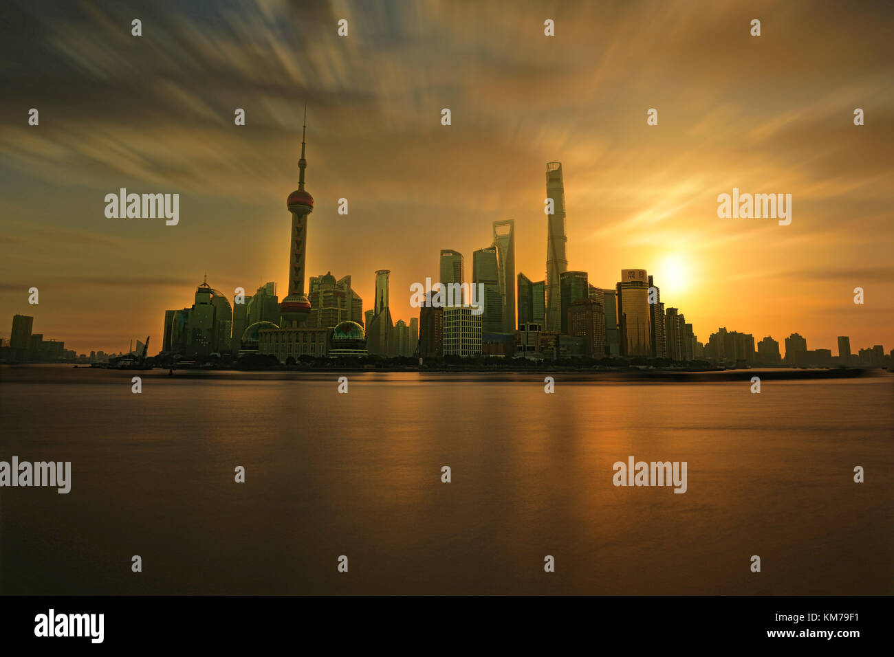 The Oriental pearl tower, Shanghai world financial center The Bund Shanghai skyline Stock Photo