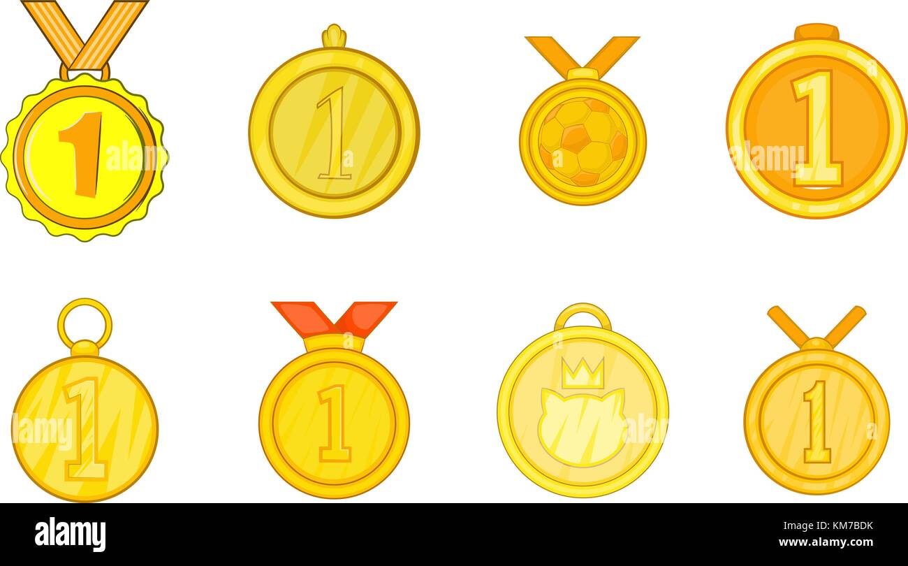 Medal icon set, cartoon style Stock Vector