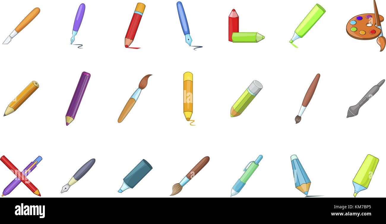 Pen, pencil icon set, cartoon style Stock Vector Image & Art - Alamy