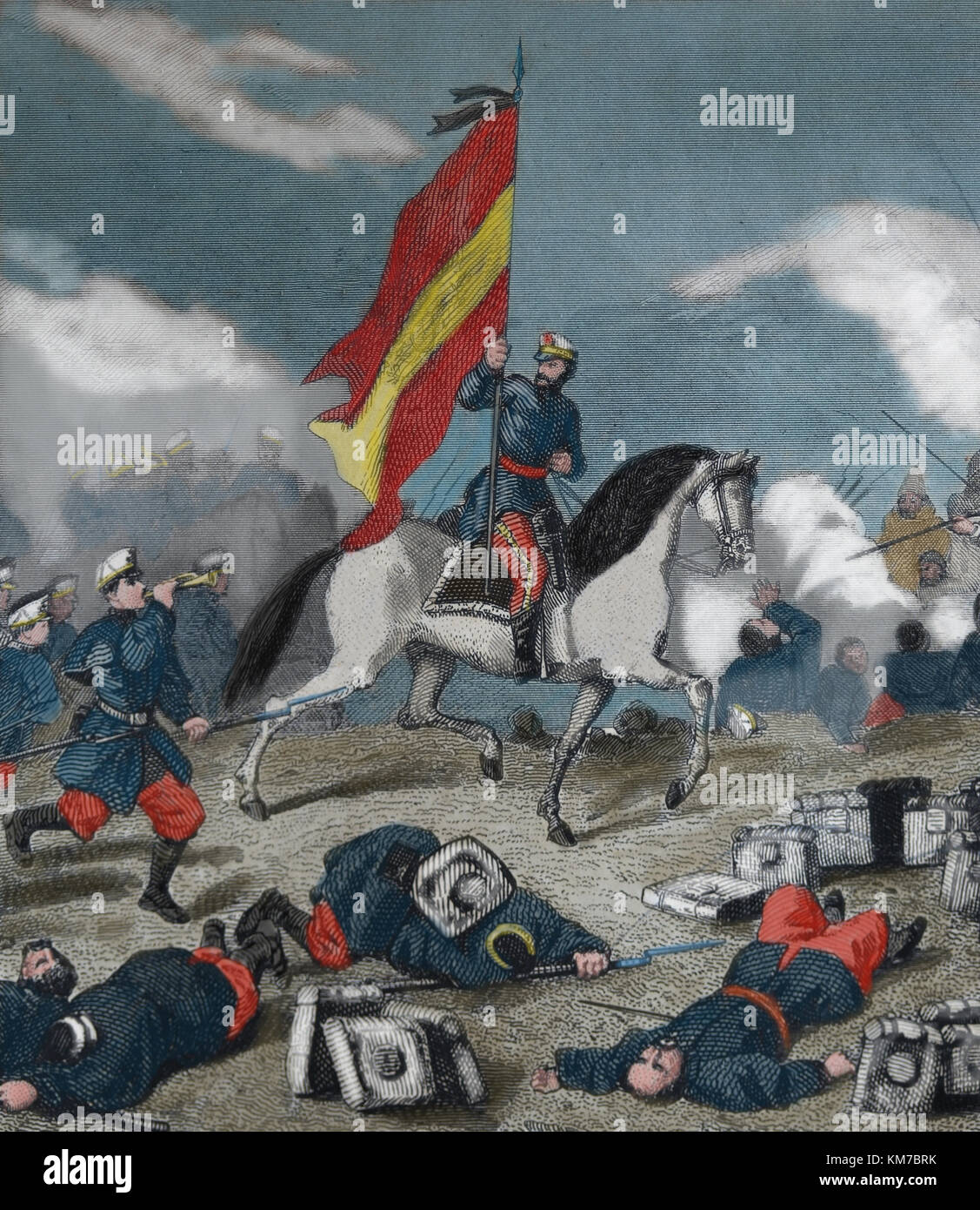 General Juan Prim (1814-1870) in the Battle of Castillejos, 1860. Part of Hispano-Moroccan War (1859-60). Stock Photo