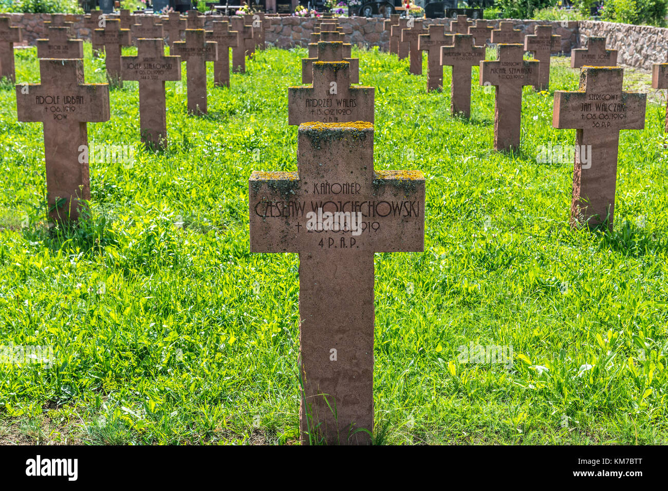 Graves of Polish soldiers killed during Polish–Soviet War on a cemetery in Chortkiv city in Ternopil Oblast of western Ukraine Stock Photo