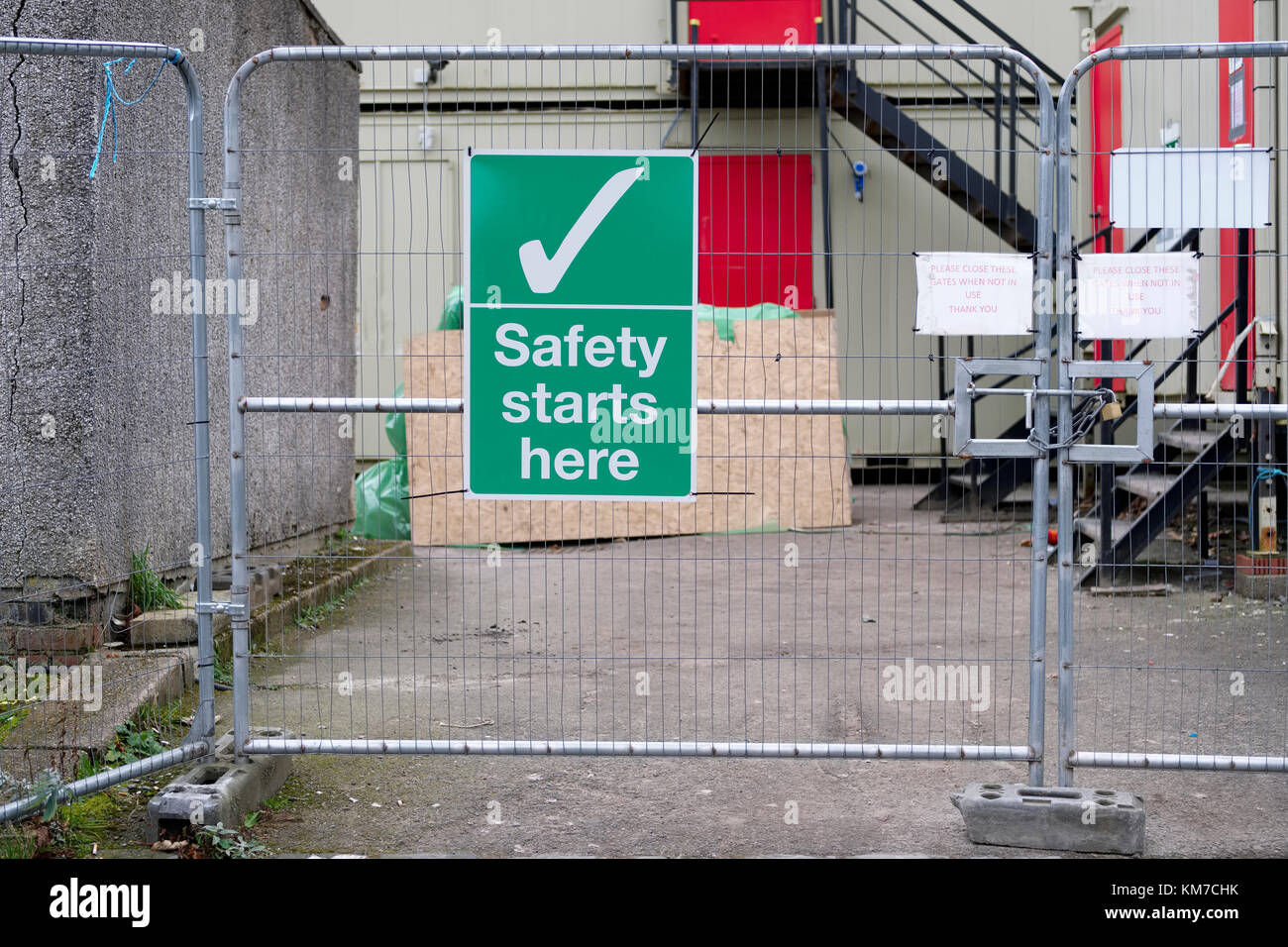 Safety at Work Place Starts Here Sign Construction Building Site Stock Photo