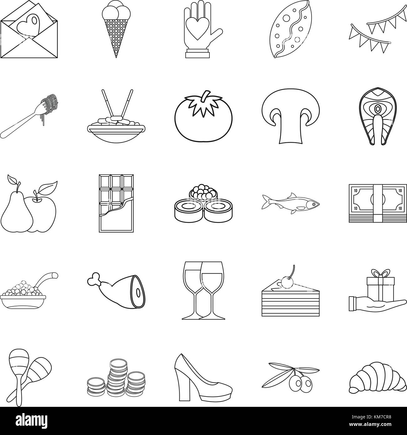 Wedding Reception Icons Set Outline Style Stock Vector Art