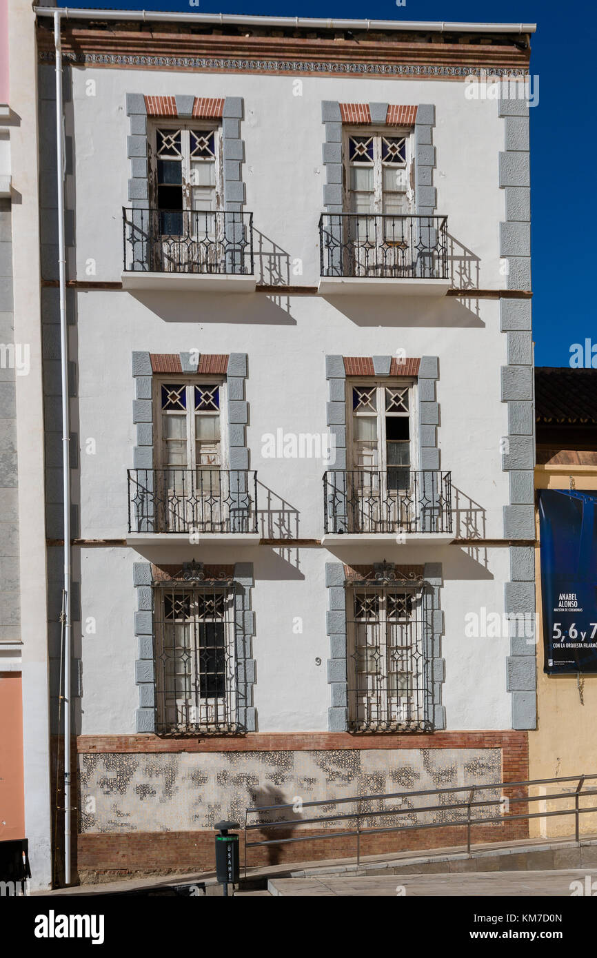 Spanish apartment block with balconies and verandas, Malaga, Spain Stock Photo