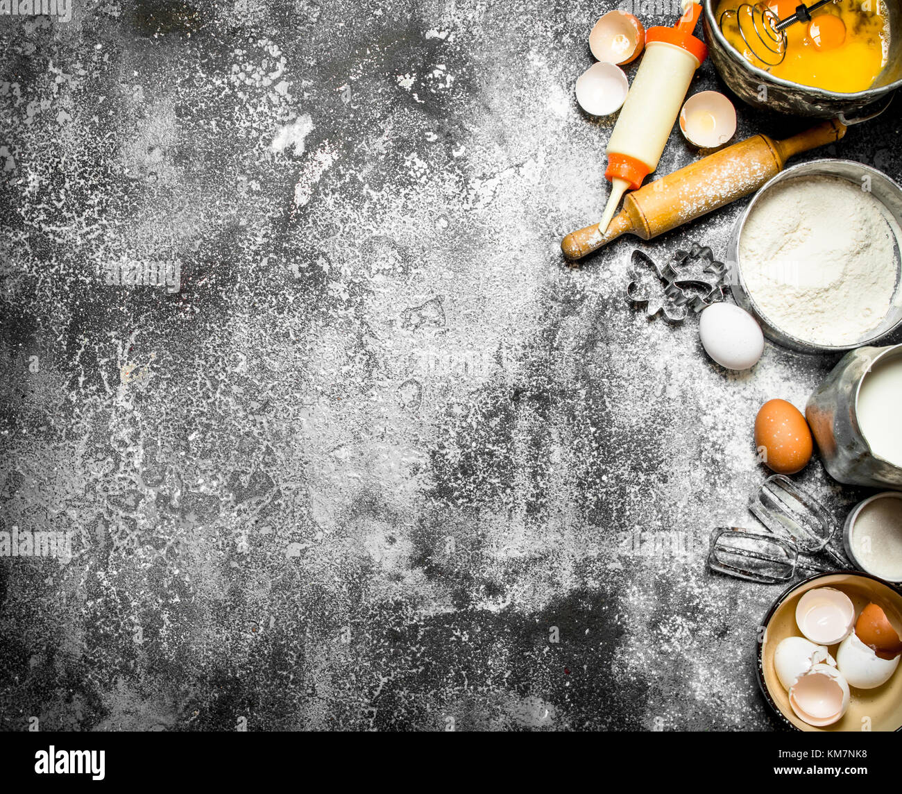 Baking background. A variety of ingredients for baking on rustic ...