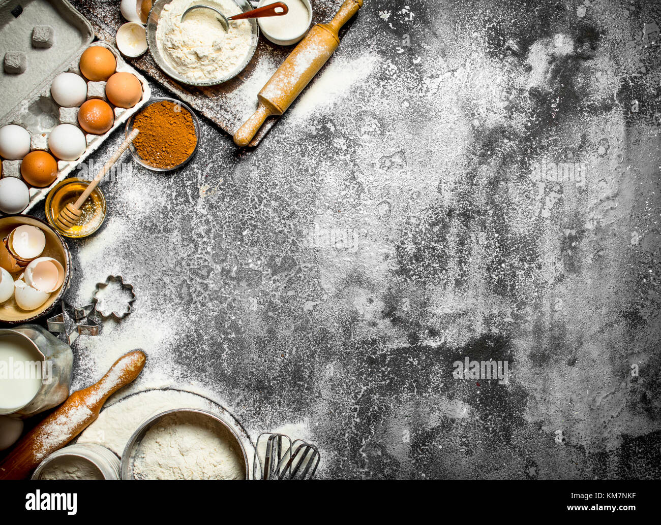 Baking background. Preparation of the dough with the traditional ...