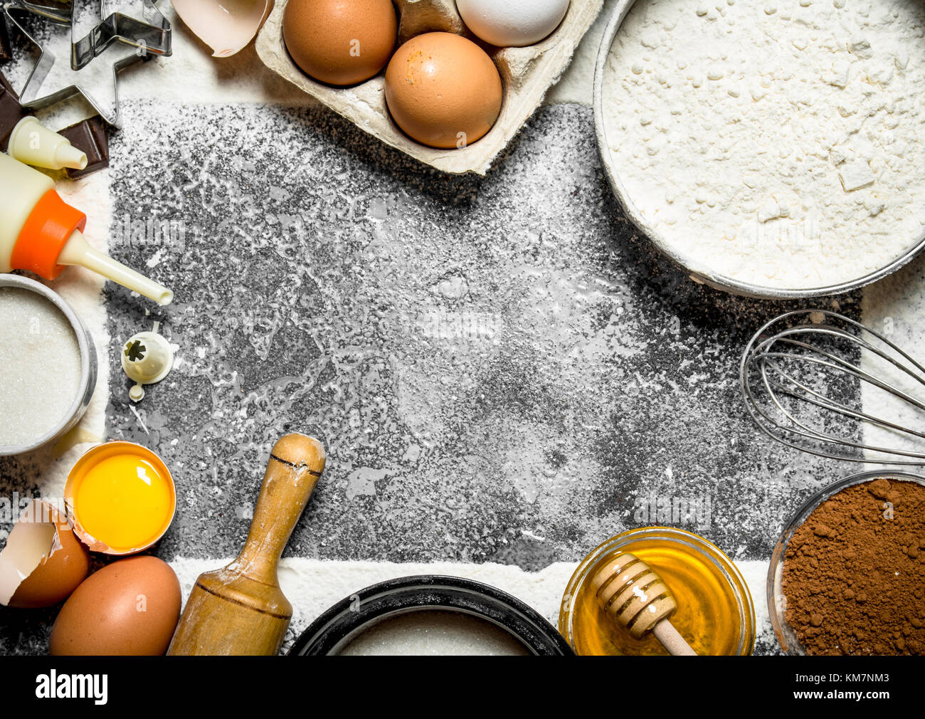 Baking background. Various ingredients to prepare delicious cookies. On  rustic background Stock Photo - Alamy