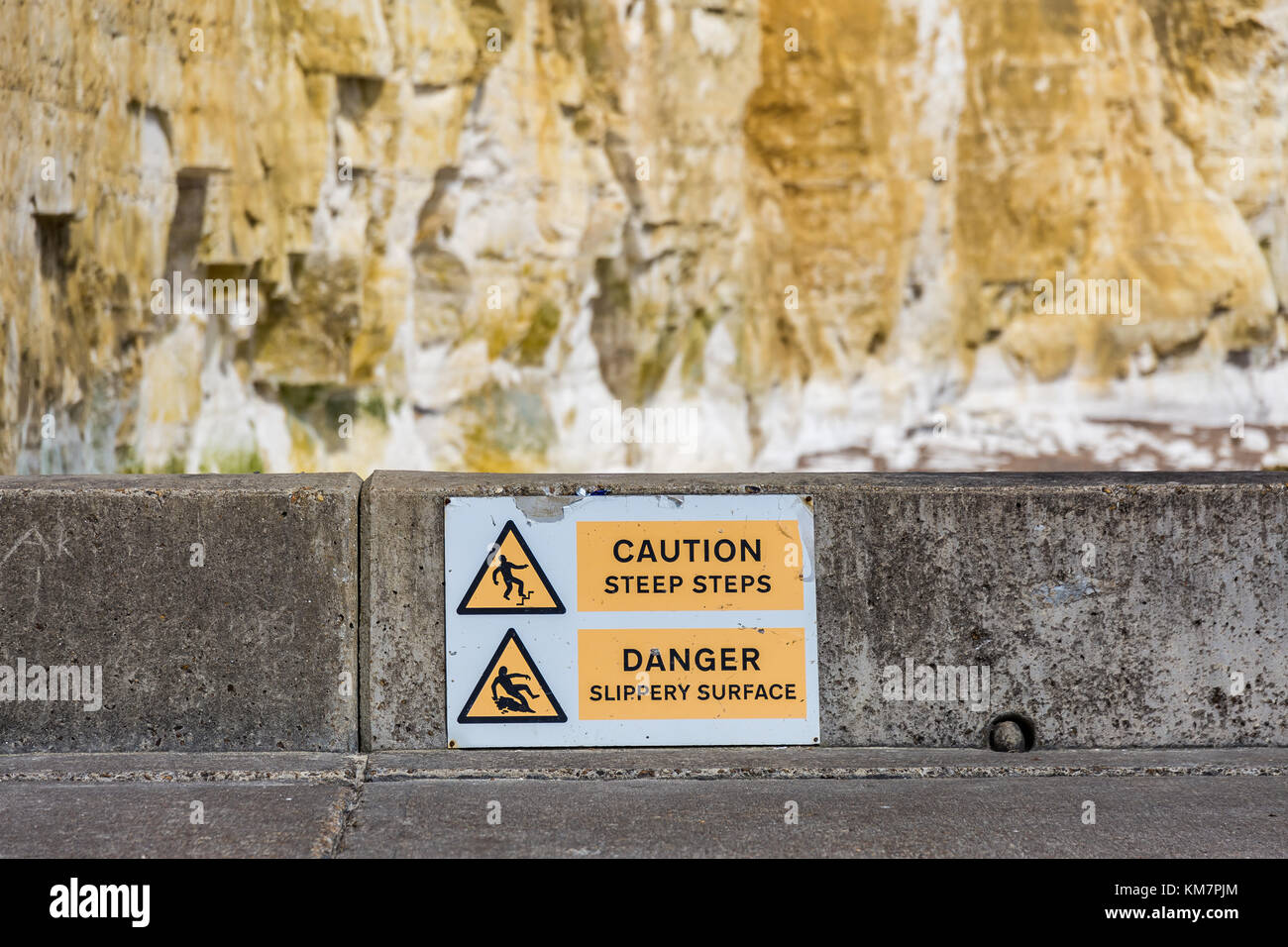 Warning "steep steps" & "slippery surface" at Friars Bay, Peacehaven