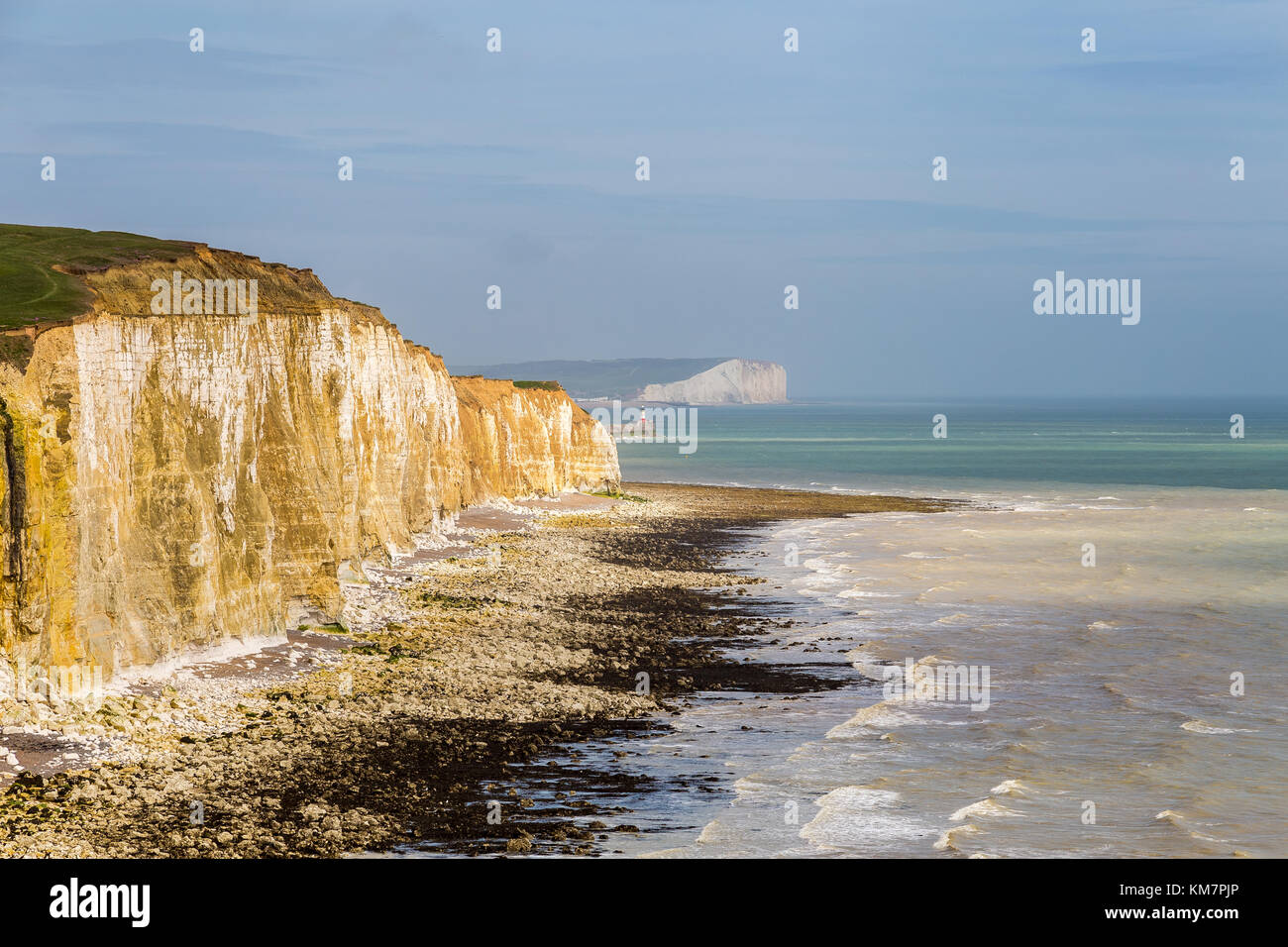Chalk cliffs and coastline at Friars Bay, Peacehaven, near Brighton