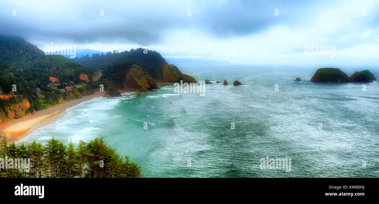 View seen from above of the coastal town, Oceanside, from Cape Lookout
