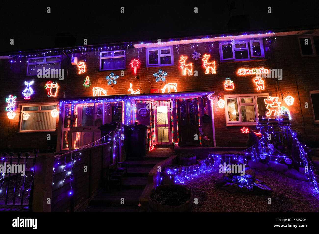 Christmas lights on a house in Birmingham Stock Photo Alamy
