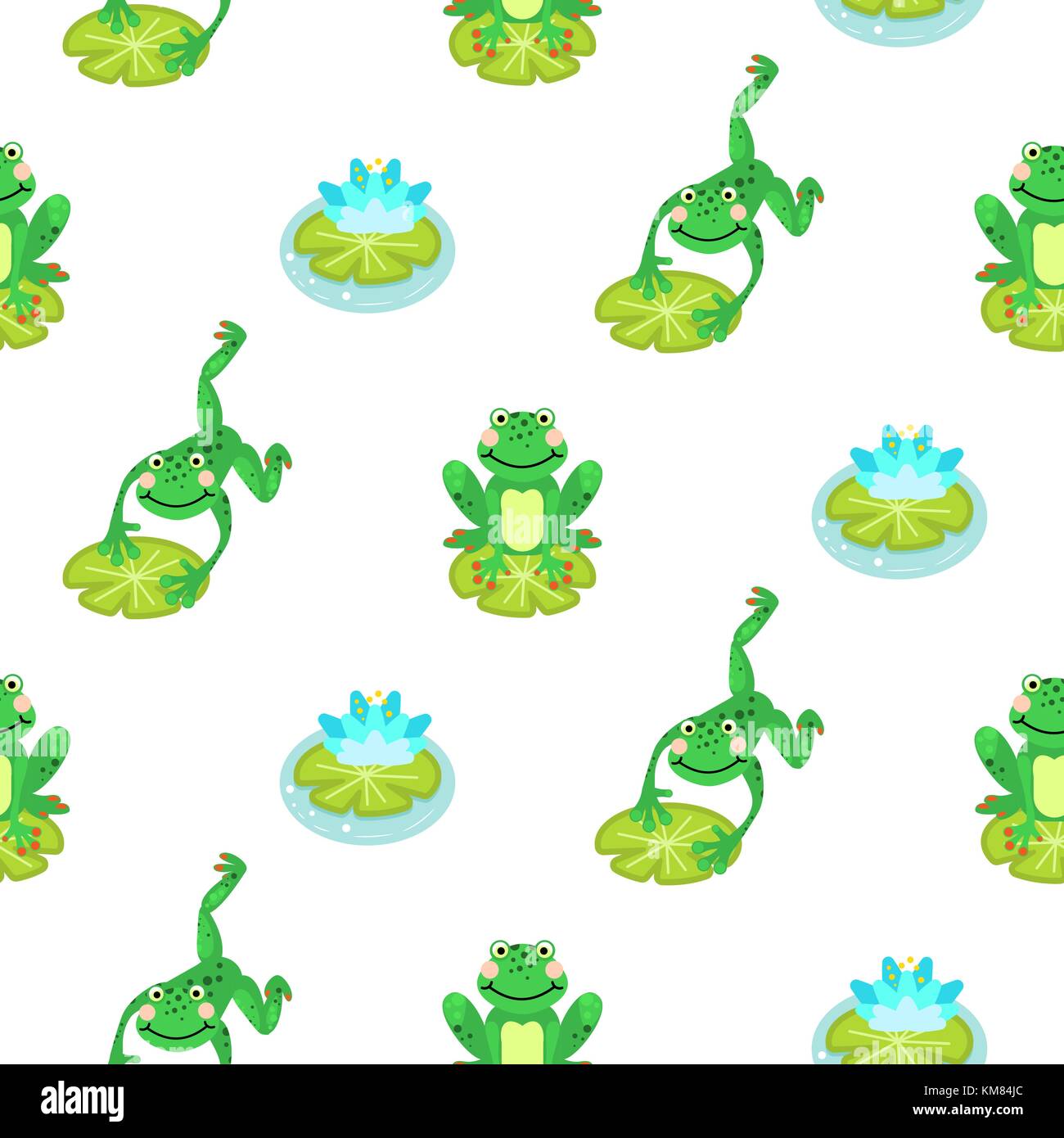 Frogs cartoon green seamless vector pattern. Stock Vector