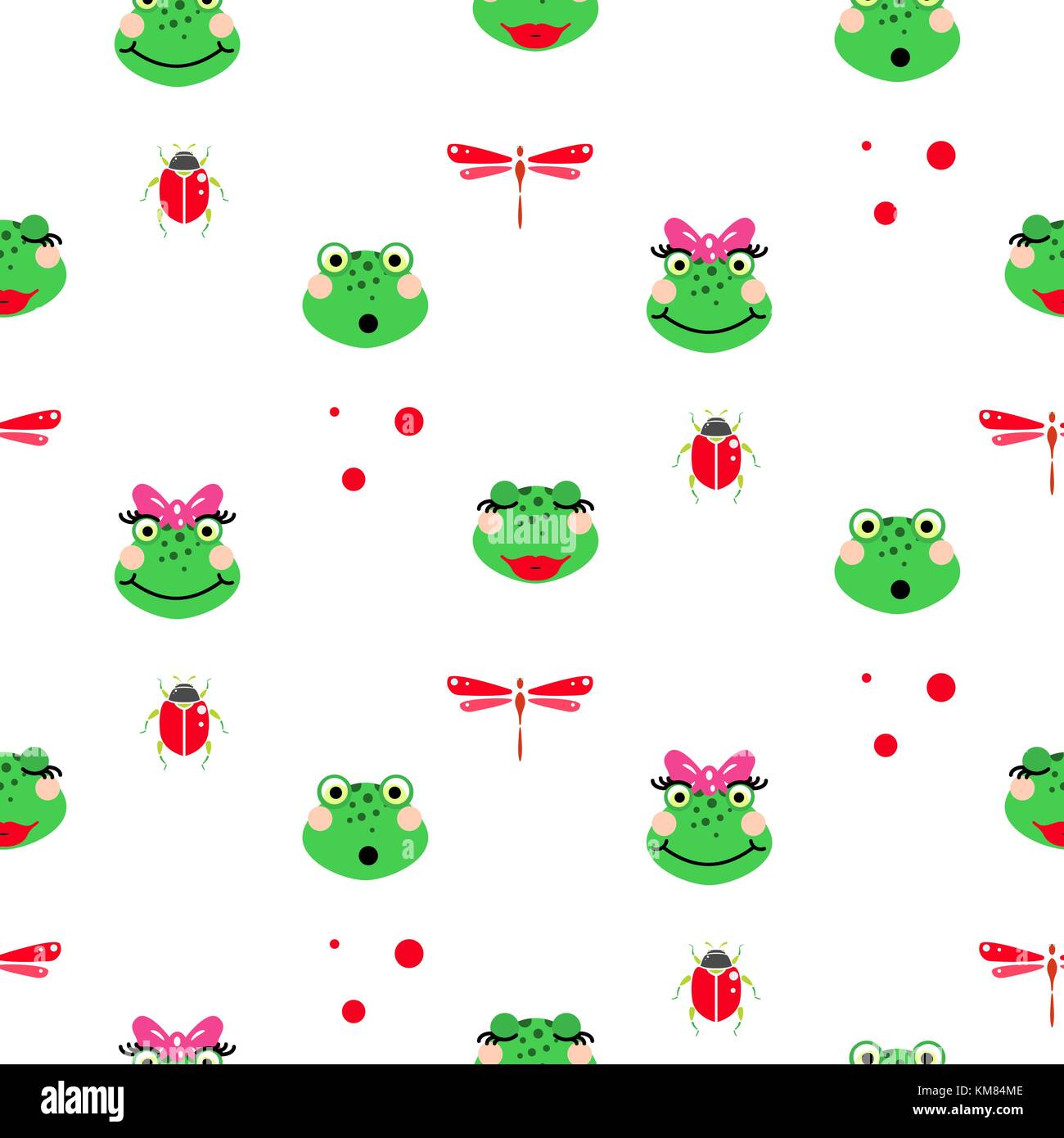 Frogs cartoon green seamless vector pattern. Stock Vector