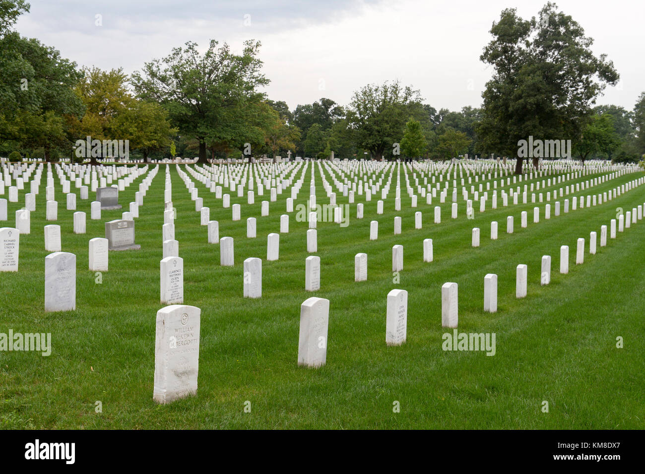General view across headstones in the Arlington National Cemetery, Virginia, United States. Stock Photo