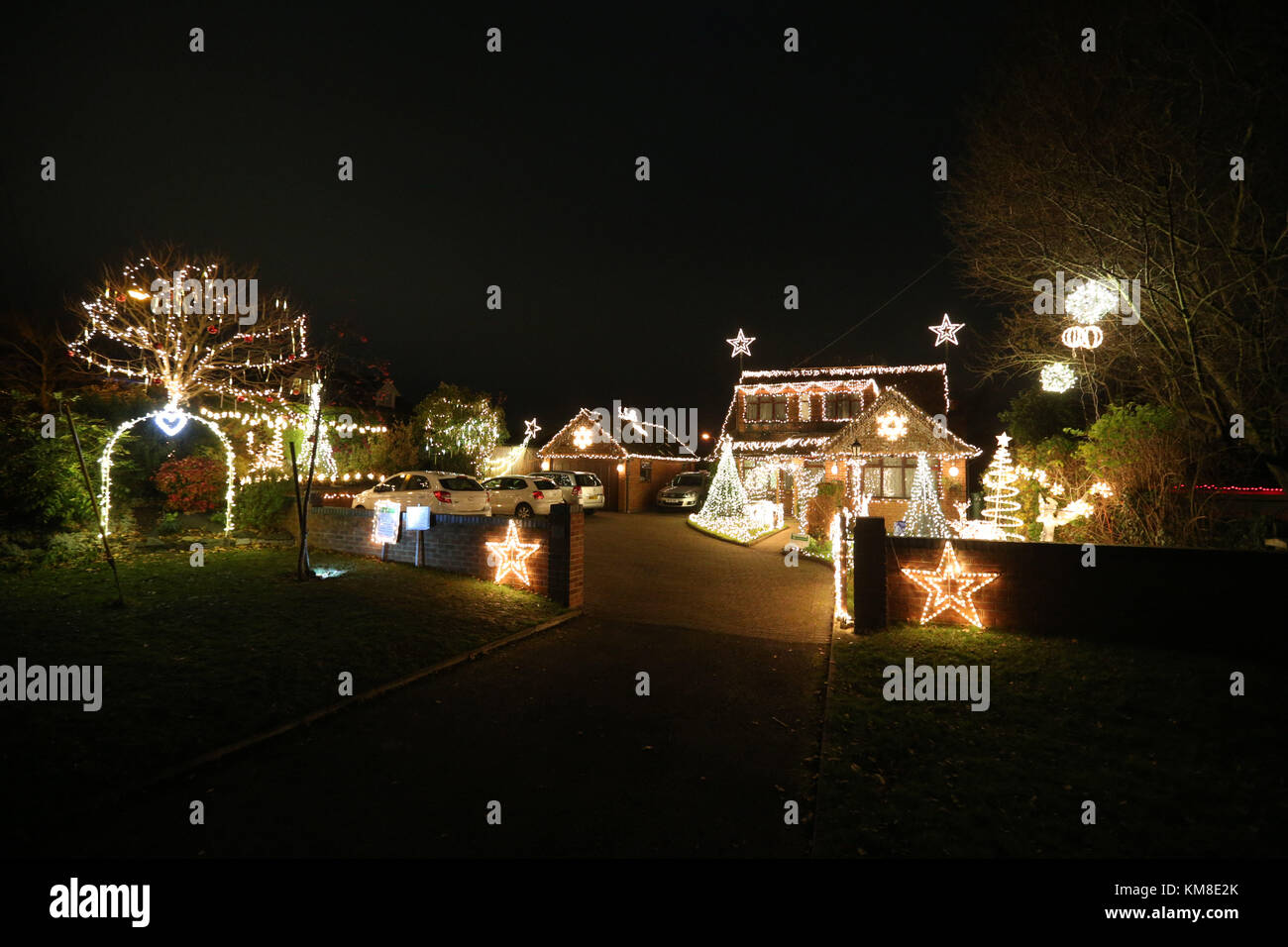 Christmas lights on a house on Hill Farm Road, Marlow Bottom, Bucks