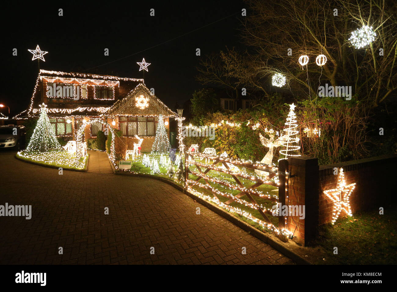 Christmas lights on a house on Hill Farm Road, Marlow Bottom, Bucks