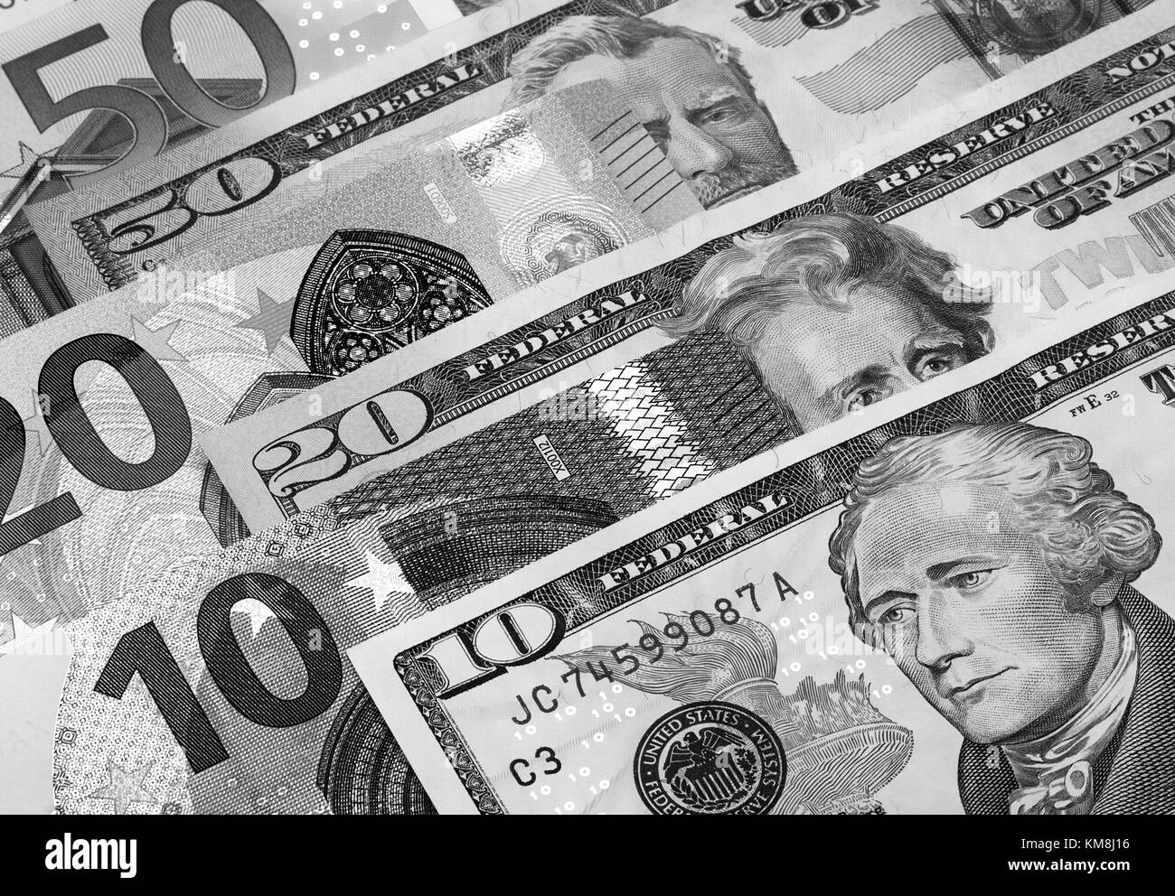 US dollar and euro abstract background black and white Stock Photo - Alamy