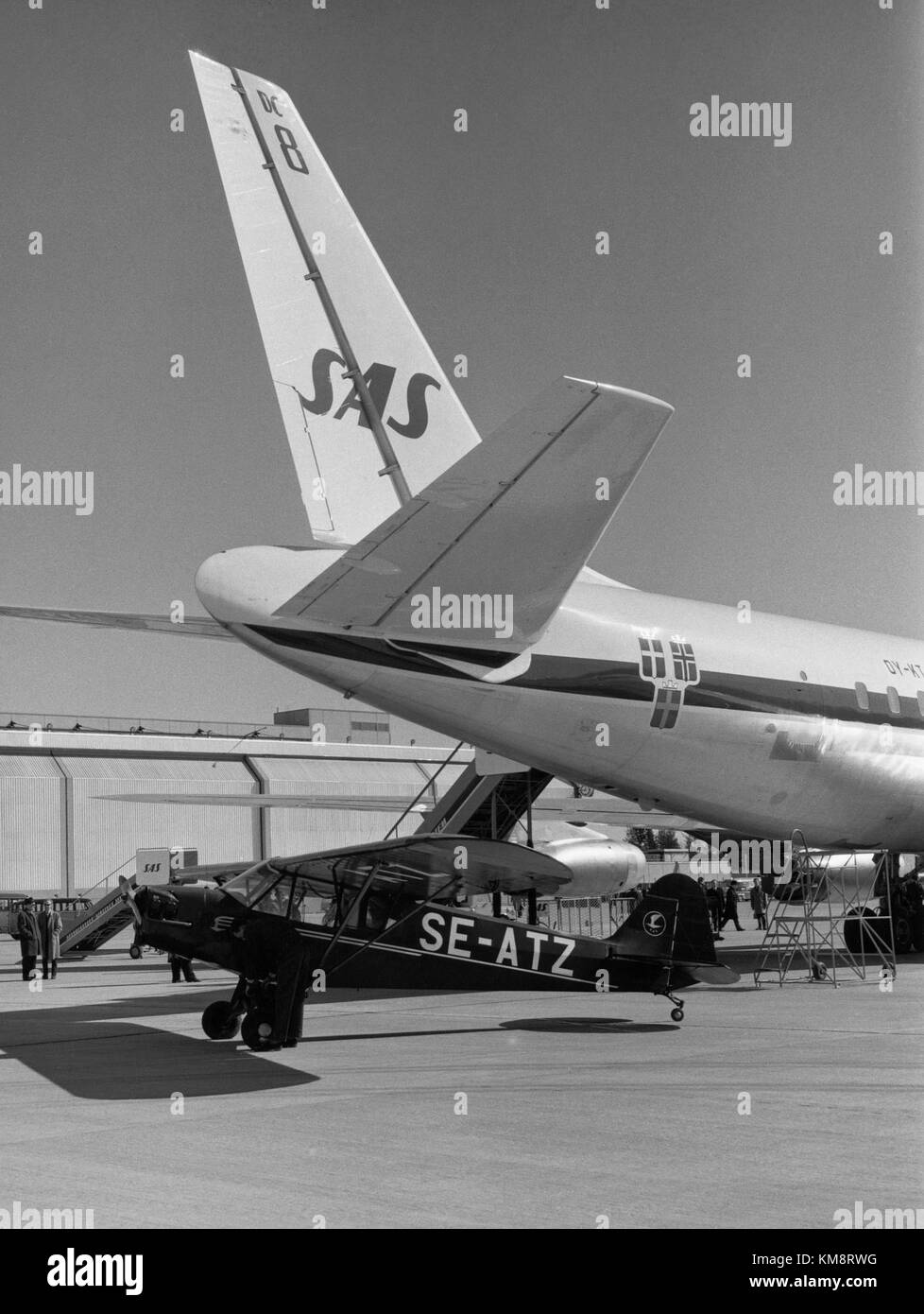 SAS DC 8 33, aircraft on ground, Dan Viking,1960s Stock Photo