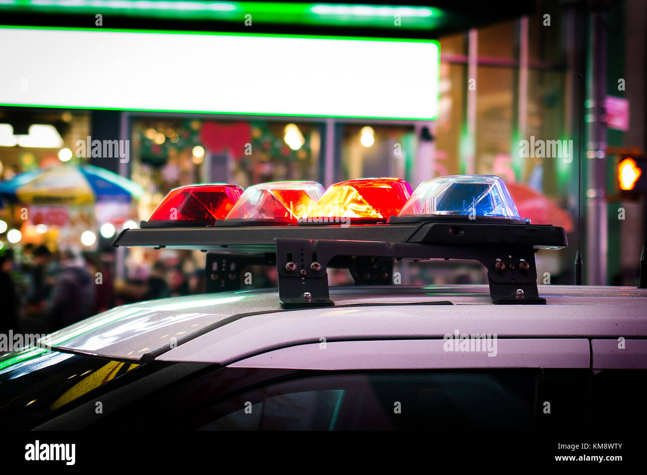 Police car with emergency lights red and blue Stock Photo Alamy