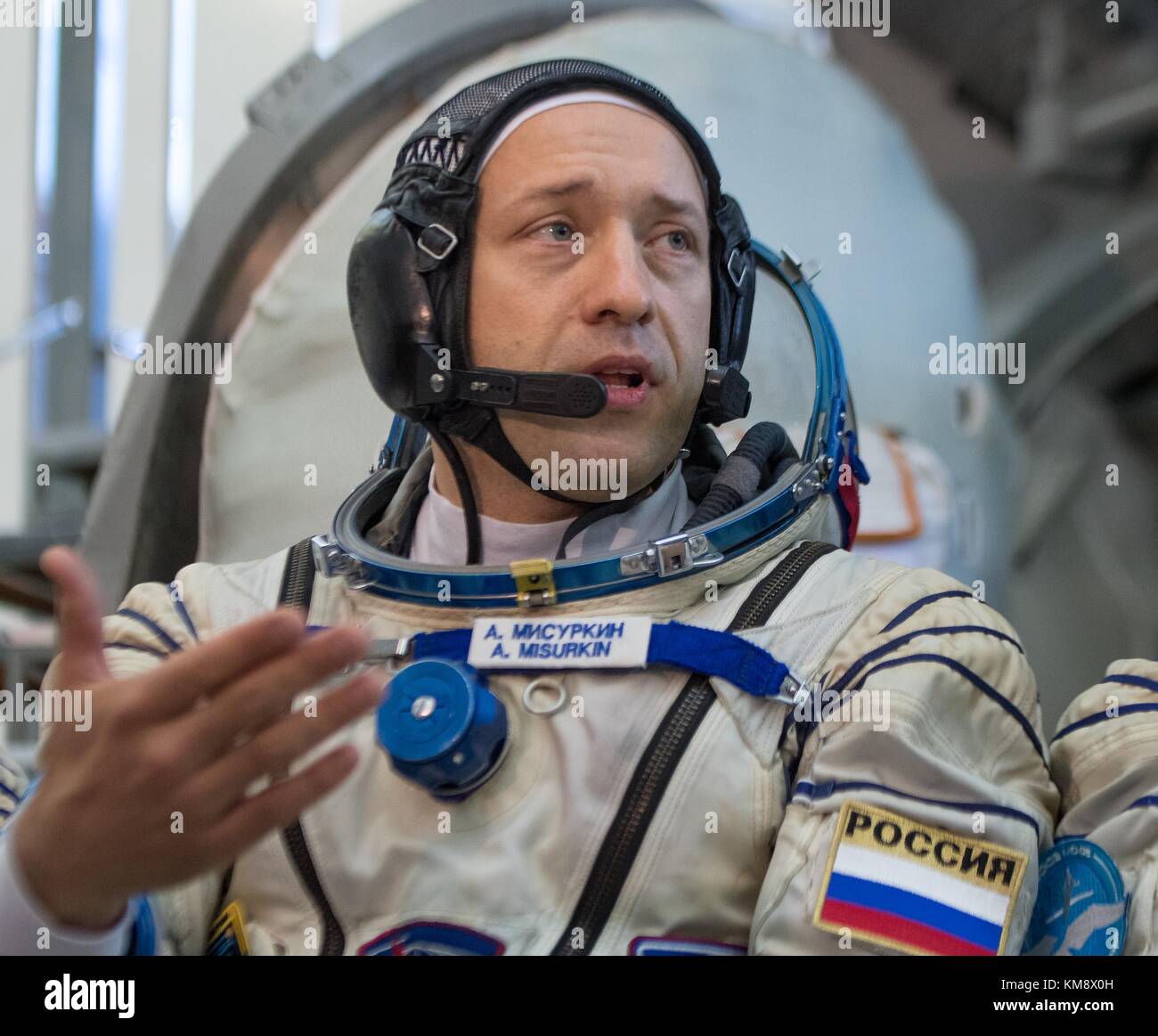 NASA International Space Station (ISS) Expedition 53 prime crew member Russian cosmonaut Alexander Misurkin of Roscosmos prepares for his Soyuz qualification exams outside the Soyuz simulator prior to the Soyuz MS-06 spacecraft launch at the Gagarin Cosmonaut Training Center August 31, 2017 in Star City, Russia.   (photo by Bill Ingalls via Planetpix) Stock Photo