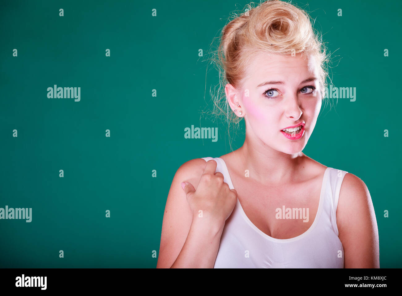Face Expression Emotions Concept Young Woman With Pin Up Hair