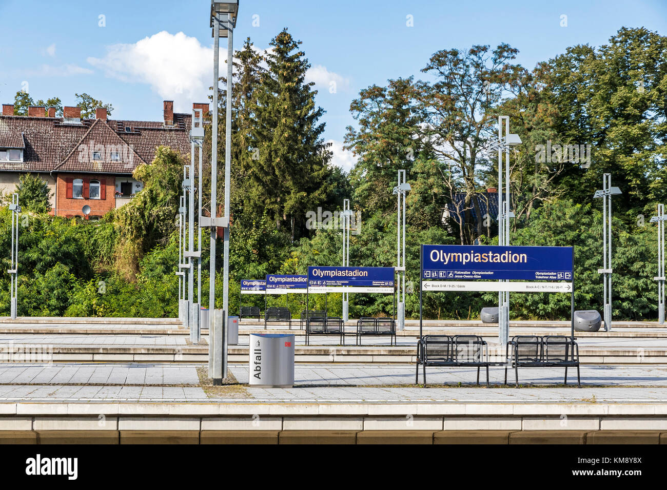 Empty platforms of Olympiastadion S-Bahn station in Berlin, Germany Stock Photo