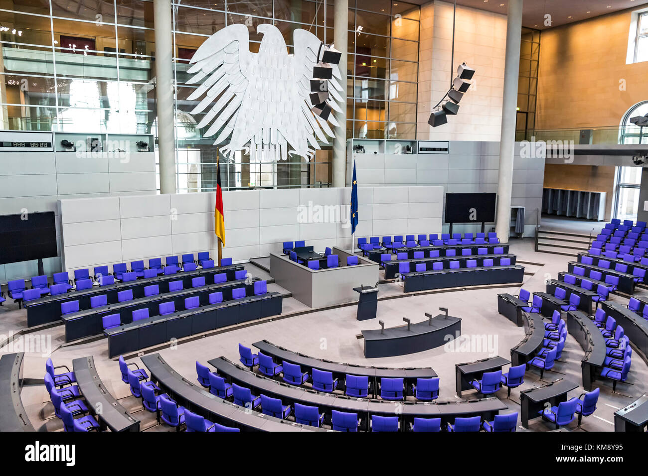 Interior of Plenary Hall (meeting room) of German Parliament (Deutscher Bundestag) Stock Photo