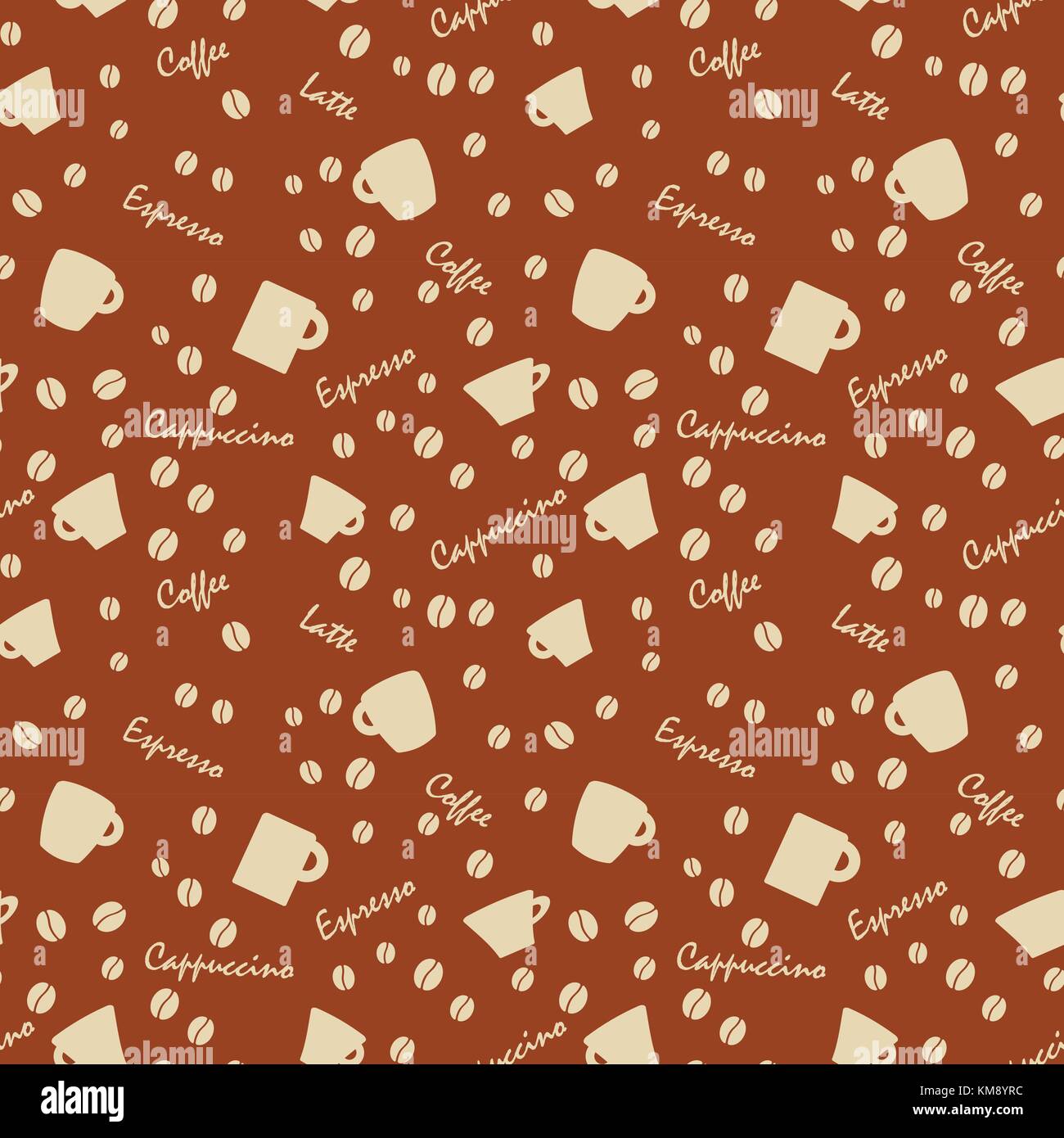 Coffee cups and names with bens, Seamless background pattern Stock ...