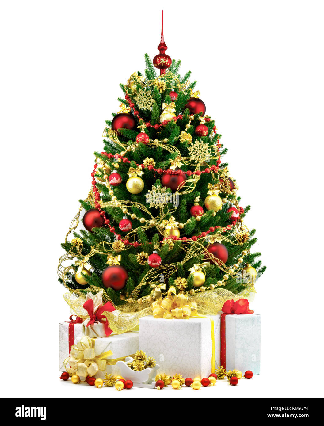 Decorated Christmas tree on white background Stock Photo Alamy