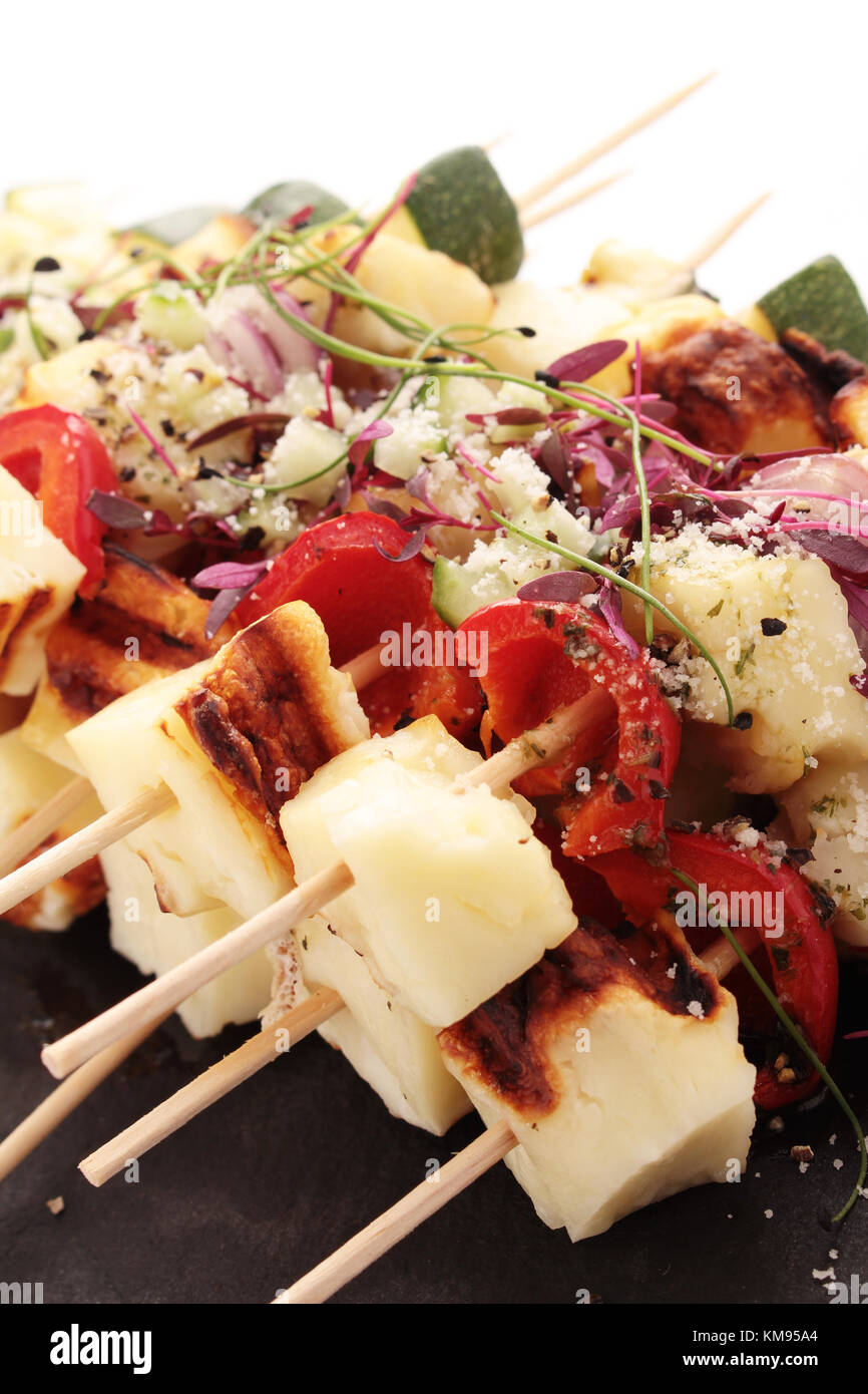 grilled halloumi vegetable kebabs Stock Photo Alamy