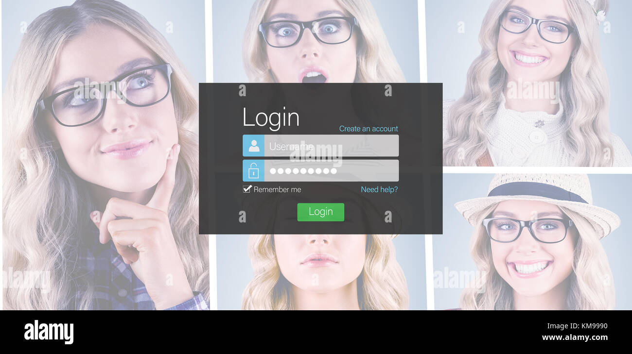 Close-up of login page against people collage portrait single 5 Stock Photo
