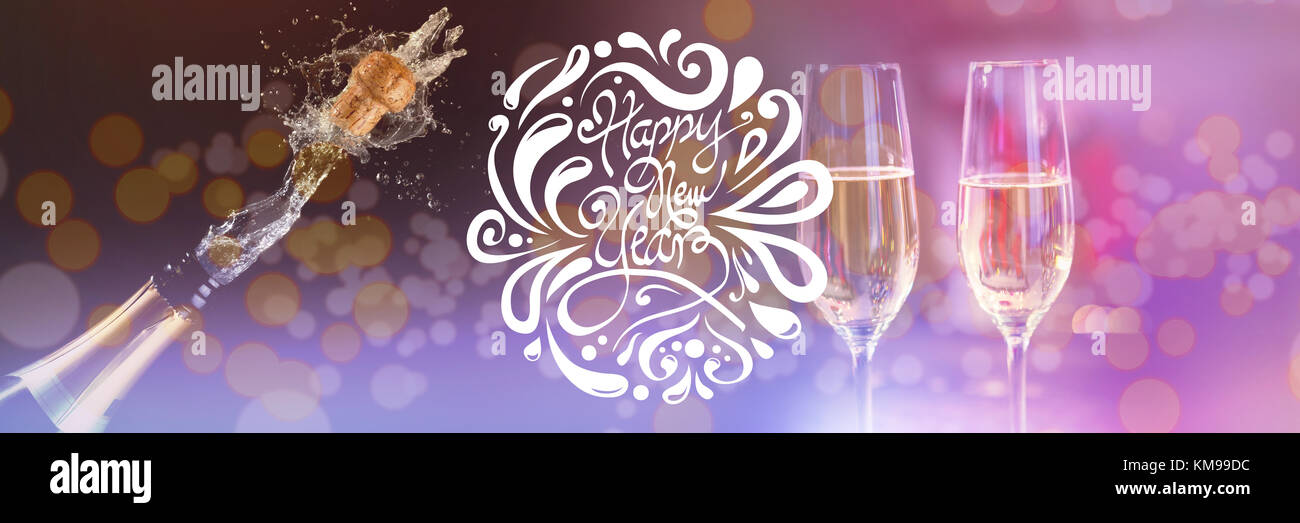 Elegant happy new year against two glasses of champagne Stock Photo - Alamy