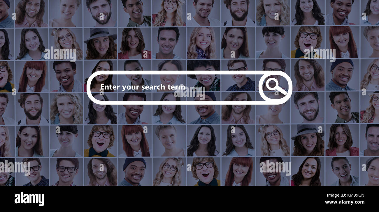 Search engine against people collage portrait very wide Stock Photo - Alamy