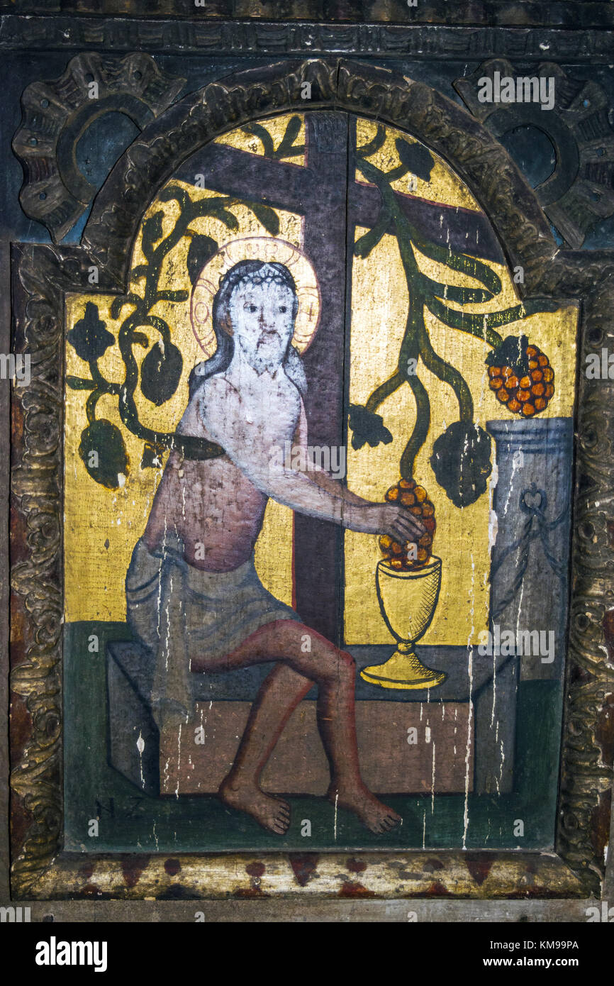 Jesus crushing grapes, old icon from Maramures church Stock Photo Alamy