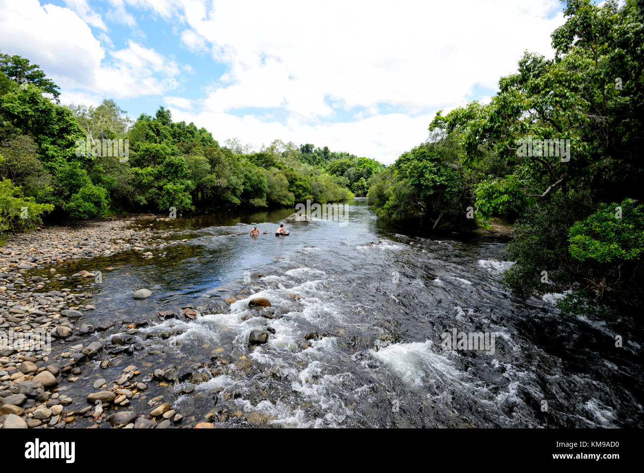 People swimming in the Mulgrave River which runs through the scenic